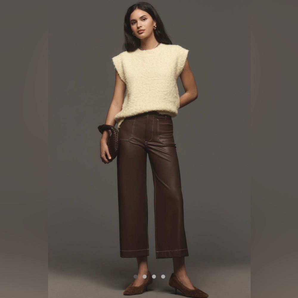 Anthropologie The Colette Faux leather Top stitch crop wide leg pants by Maeve